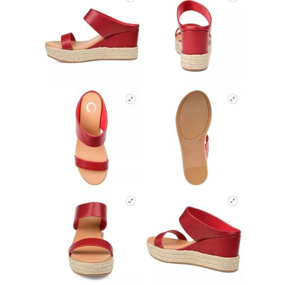 NEW Journee Collection Alissa Double Strap Comfort Wedge Espadrille Sandals RED - Picture 5 of 9